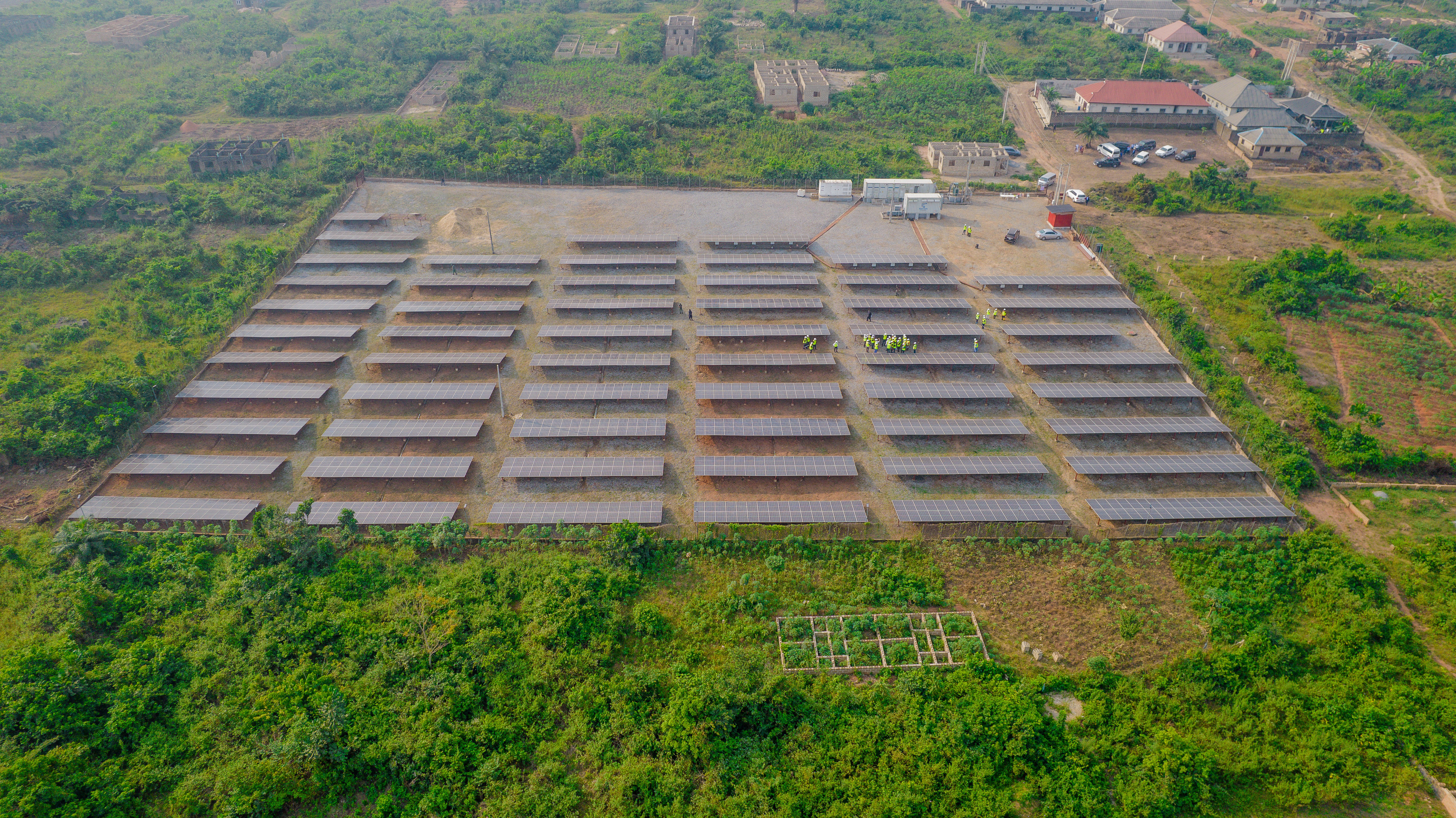 Aerial view of NEP IMW interconnected solar hybrid mini grid in Ibaragun Community, Ogun State
