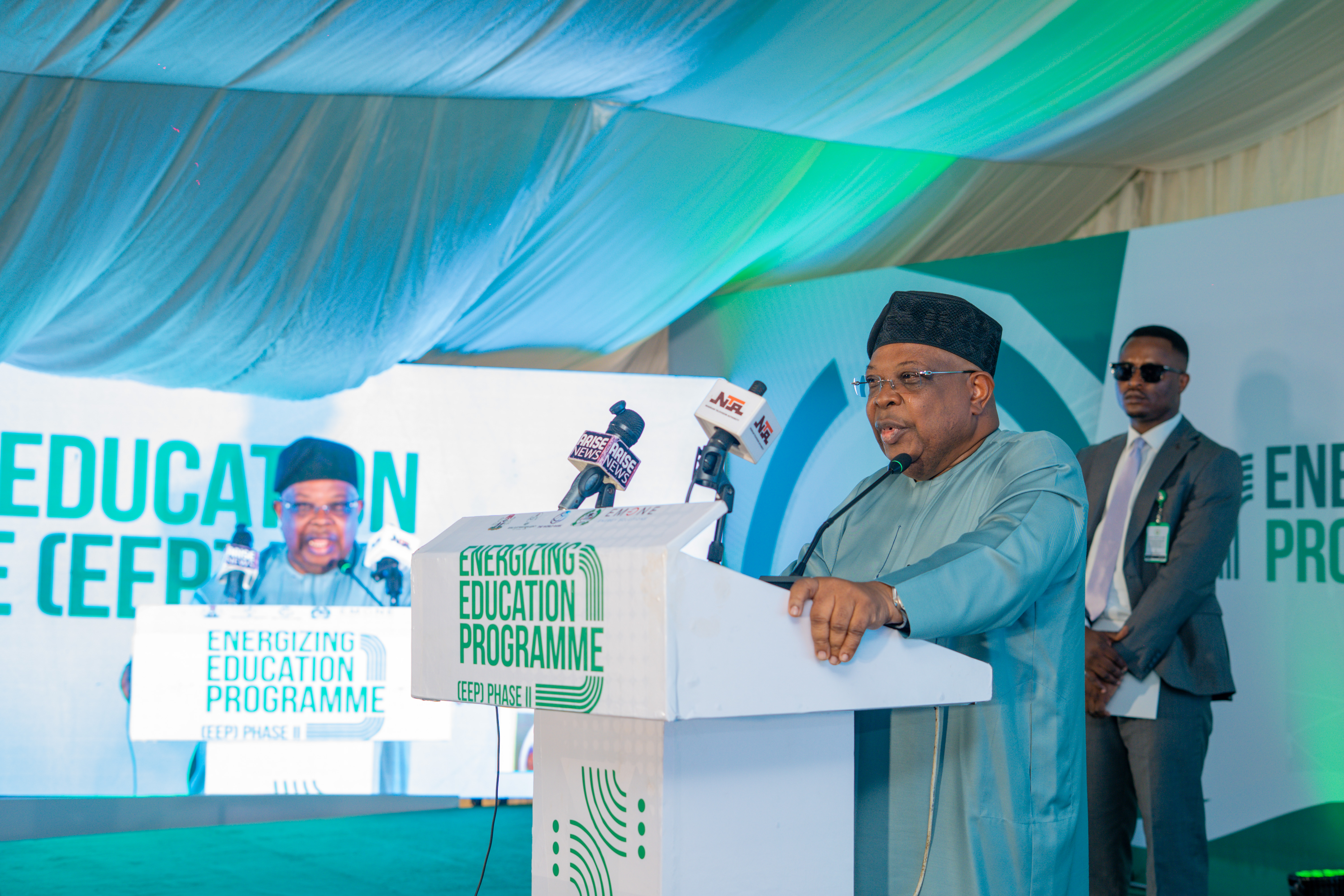 Figure 2 The Honourable Minister of Power, Joseph O. Tegbe, delivers his keynote address during the commissioning of the 3MW Solar Hybrid Power Project, delivered by the Rural Electrification Agency under the Energizing Education Programme Phase II, at Yakubu Gowon University on 16 September 2026.