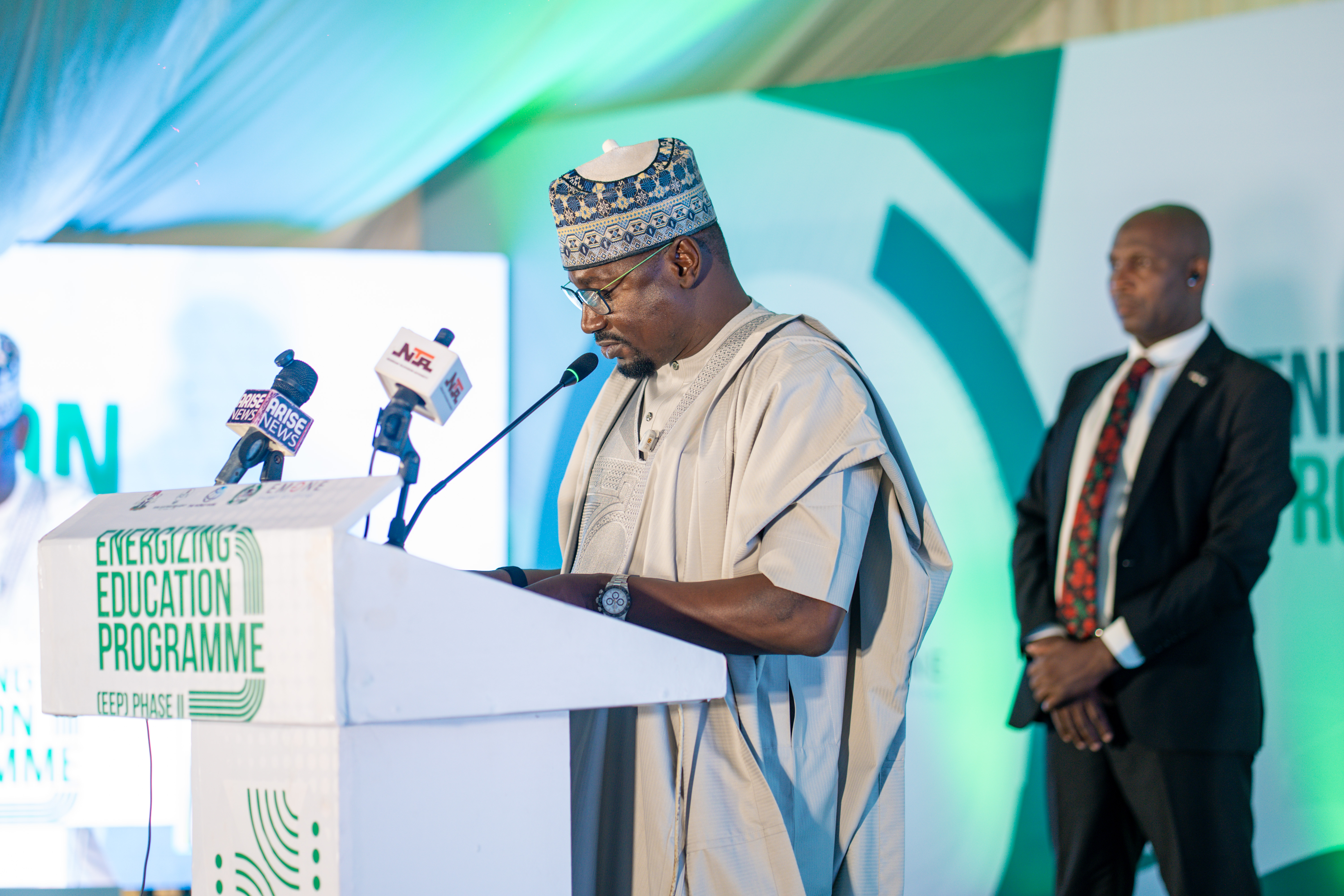 Figure 3 Abba Aliyu, Managing Director/CEO of the Rural Electrification Agency, delivers his address, “Transforming Nigeria’s Energy Landscape: REA’s Impact and RAMCO Opportunities”, during the commissioning of the 3MW Solar Hybrid Power Project under the Energizing Education Programme Phase II at Yakubu Gowon University on 16 September 2026.