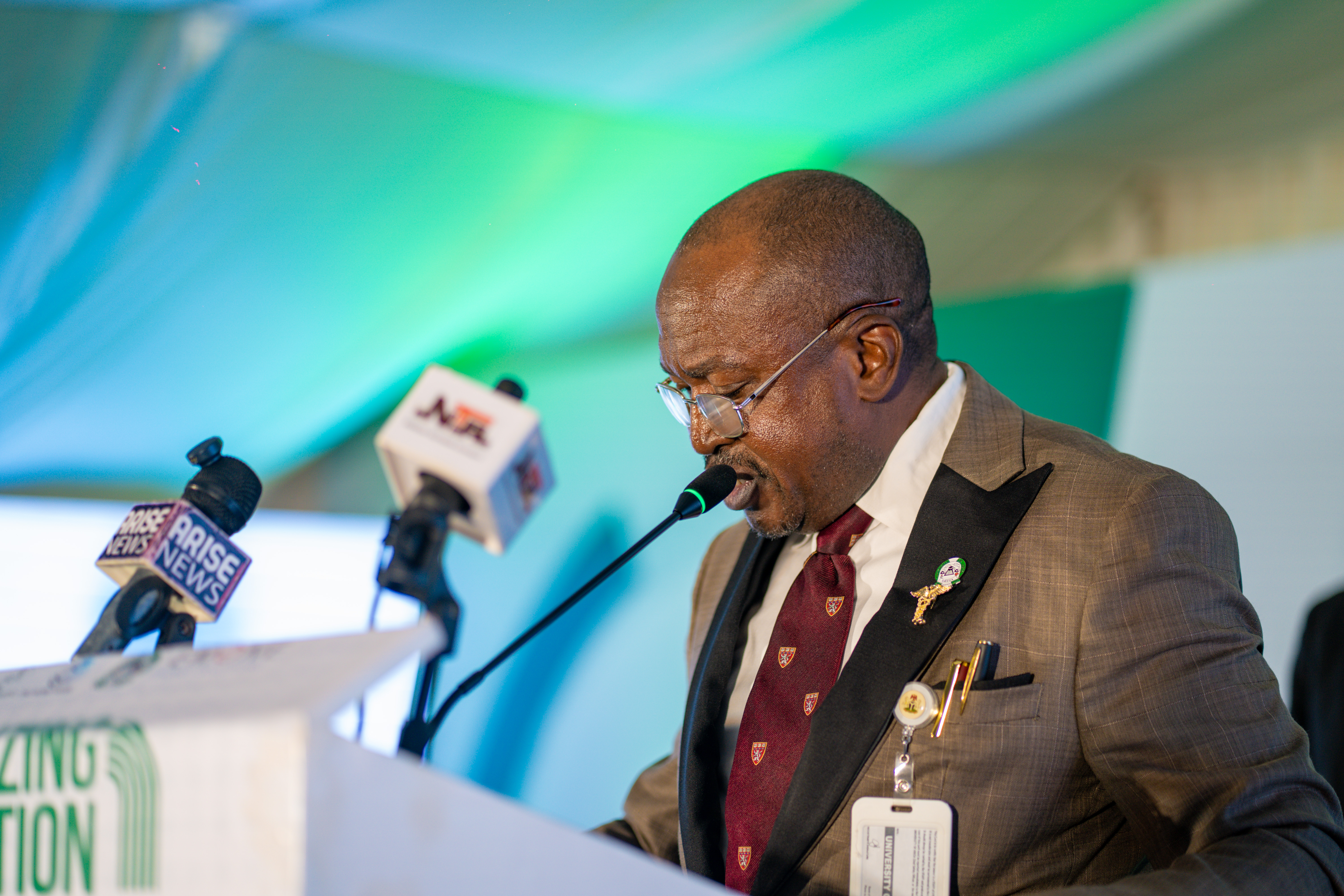 Figure 6 Professor Hakeem Babatunde Fawehinmi, Vice-Chancellor of Yakubu Gowon University, delivers his welcome address during the commissioning of the 3MW Solar Hybrid Power Project under the Energizing Education Programme Phase II on 16 September 2026.